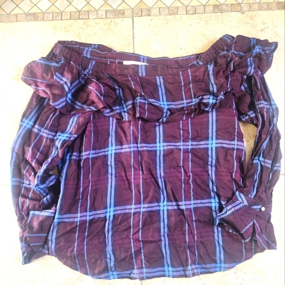 Loft Plaid Off-Shoulder Women's Top